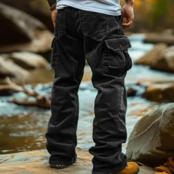 Clearance OUKU Men's Cargo Pants Corduroy Pants Trousers Baggy Pants Casual Pants Elastic Waist Multi Pocket Straight Leg Plain Comfort Soft Full Length Outdoor Casual Daily Fashion Streetwear Black Blue