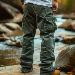 Clearance OUKU Men's Cargo Pants Corduroy Pants Trousers Baggy Pants Casual Pants Elastic Waist Multi Pocket Straight Leg Plain Comfort Soft Full Length Outdoor Casual Daily Fashion Streetwear Black Blue
