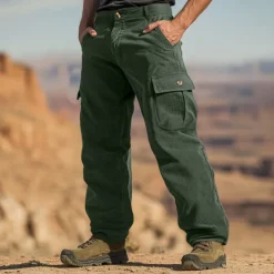Sale OUKU Men's Cargo Pants Corduroy Pants Trousers Baggy Pants Casual Pants Elastic Waist Multi Pocket Straight Leg Plain Comfort Soft Full Length Outdoor Casual Daily Fashion Streetwear Black Blue