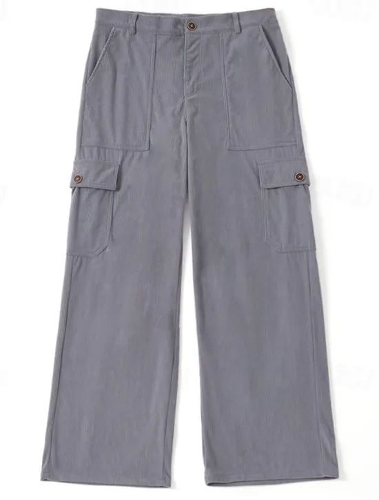 Sale OUKU Men's Cargo Pants Corduroy Pants Trousers Casual Pants Pocket Elastic Waist Multi Pocket Plain Comfort Soft Full Length Outdoor Daily Going out Fashion Streetwear Black Brown Micro-elastic