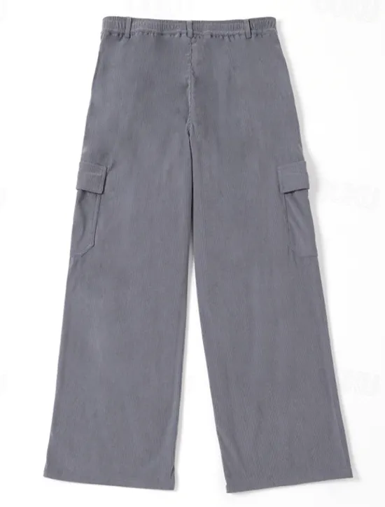 Sale OUKU Men's Cargo Pants Corduroy Pants Trousers Casual Pants Pocket Elastic Waist Multi Pocket Plain Comfort Soft Full Length Outdoor Daily Going out Fashion Streetwear Black Brown Micro-elastic