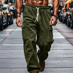 Hot OUKU Men's Cargo Pants Corduroy Pants Tactical Pants Trousers Elastic Waist Drawstring Multi Pocket Plain Wearable Outdoor Daily Camping & Hiking Fashion Classic Black Army Green