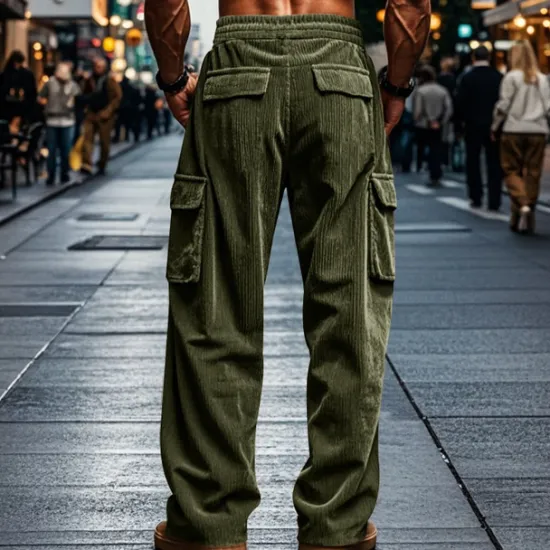 Hot OUKU Men's Cargo Pants Corduroy Pants Tactical Pants Trousers Elastic Waist Drawstring Multi Pocket Plain Wearable Outdoor Daily Camping & Hiking Fashion Classic Black Army Green