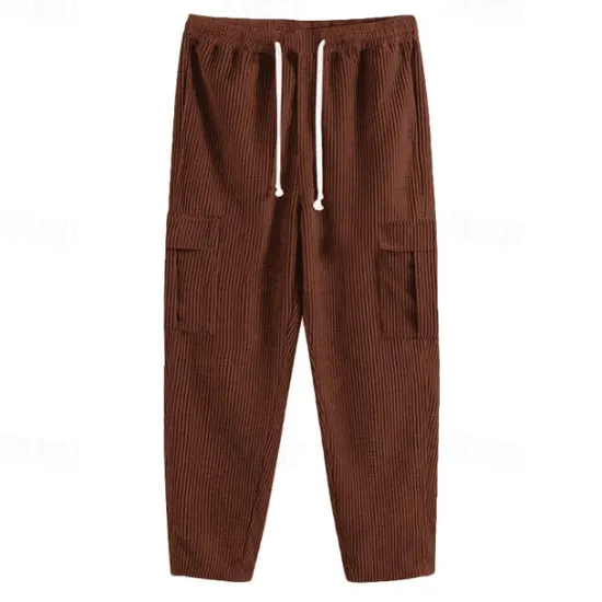 Hot OUKU Men's Cargo Pants Corduroy Pants Tactical Pants Trousers Elastic Waist Drawstring Multi Pocket Plain Wearable Outdoor Daily Camping & Hiking Fashion Classic Black Army Green