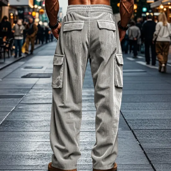 Hot OUKU Men's Cargo Pants Corduroy Pants Tactical Pants Trousers Elastic Waist Drawstring Multi Pocket Plain Wearable Outdoor Daily Camping & Hiking Fashion Classic Black Army Green
