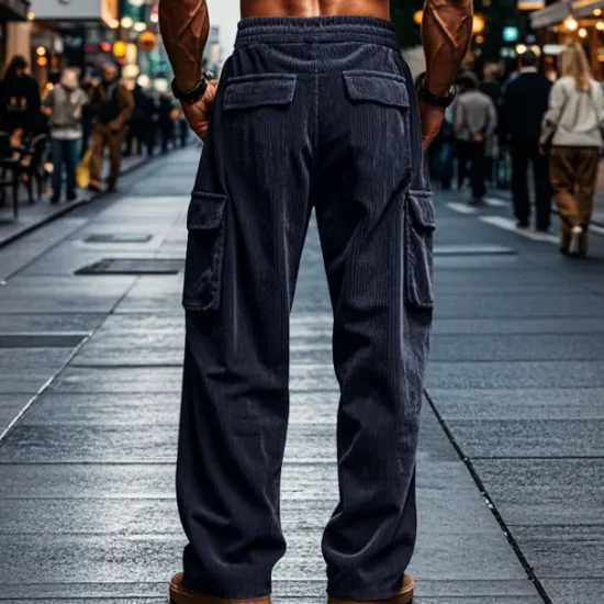 Hot OUKU Men's Cargo Pants Corduroy Pants Tactical Pants Trousers Elastic Waist Drawstring Multi Pocket Plain Wearable Outdoor Daily Camping & Hiking Fashion Classic Black Army Green