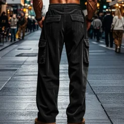 Hot OUKU Men's Cargo Pants Corduroy Pants Tactical Pants Trousers Elastic Waist Drawstring Multi Pocket Plain Wearable Outdoor Daily Camping & Hiking Fashion Classic Black Army Green
