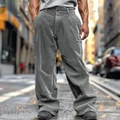 Online OUKU Men's Cargo Pants Corduroy Pants Trousers Baggy Pants Casual Pants Pocket Elastic Waist Straight Leg Plain Comfort Soft Full Length Outdoor Daily Going out Fashion Streetwear Army Green Brown