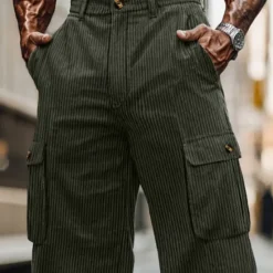 Hot OUKU Men's Cargo Pants Corduroy Pants Trousers Baggy Pants Casual Pants Pocket Elastic Waist Multi Pocket Plain Comfort Soft Full Length Outdoor Daily Going out Fashion Streetwear Black Army Green