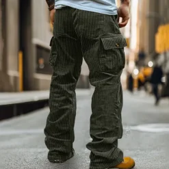 Hot OUKU Men's Cargo Pants Corduroy Pants Trousers Baggy Pants Casual Pants Pocket Elastic Waist Multi Pocket Plain Comfort Soft Full Length Outdoor Daily Going out Fashion Streetwear Black Army Green