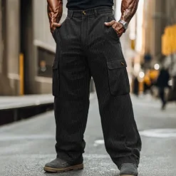 Hot OUKU Men's Cargo Pants Corduroy Pants Trousers Baggy Pants Casual Pants Pocket Elastic Waist Multi Pocket Plain Comfort Soft Full Length Outdoor Daily Going out Fashion Streetwear Black Army Green