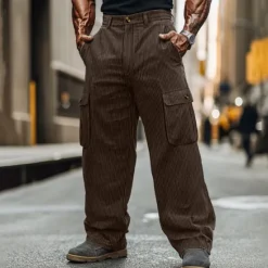 Hot OUKU Men's Cargo Pants Corduroy Pants Trousers Baggy Pants Casual Pants Pocket Elastic Waist Multi Pocket Plain Comfort Soft Full Length Outdoor Daily Going out Fashion Streetwear Black Army Green