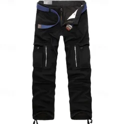 Outlet OUKU Men's Cargo Pants Fleece Pants Tactical Pants Trousers Buttons Multi Pocket Plain Warm Wearable Outdoor Daily Camping & Hiking Fashion Classic Dark Khaki Black
