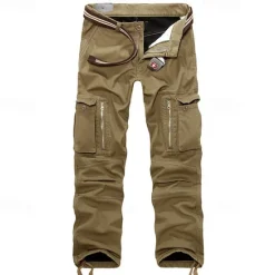 Outlet OUKU Men's Cargo Pants Fleece Pants Tactical Pants Trousers Buttons Multi Pocket Plain Warm Wearable Outdoor Daily Camping & Hiking Fashion Classic Dark Khaki Black
