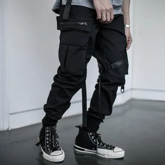 OUKU Men's Cargo Pants Joggers Techwear Drawstring Elastic Waist Multi Pocket Plain Comfort Wearable Casual Daily Holiday Sports Fashion Black