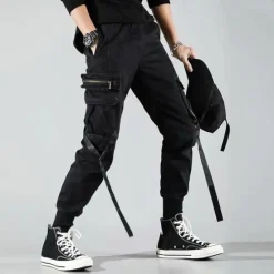OUKU Men's Cargo Pants Joggers Techwear Drawstring Elastic Waist Multi Pocket Plain Comfort Wearable Casual Daily Holiday Sports Fashion Black