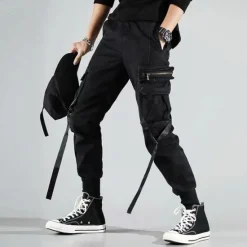 OUKU Men's Cargo Pants Joggers Techwear Drawstring Elastic Waist Multi Pocket Plain Comfort Wearable Casual Daily Holiday Sports Fashion Black
