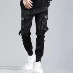 OUKU Men's Cargo Pants Joggers Techwear Drawstring Elastic Waist Multi Pocket Plain Comfort Wearable Casual Daily Holiday Sports Fashion Black
