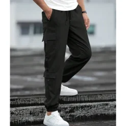 Discount OUKU Men's Cargo Pants Joggers Cargo Joggers Trousers Drawstring Elastic Waist Multi Pocket Plain Wearable Outdoor Daily Camping & Hiking Fashion Classic Black Blue