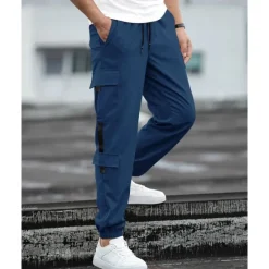 Discount OUKU Men's Cargo Pants Joggers Cargo Joggers Trousers Drawstring Elastic Waist Multi Pocket Plain Wearable Outdoor Daily Camping & Hiking Fashion Classic Black Blue