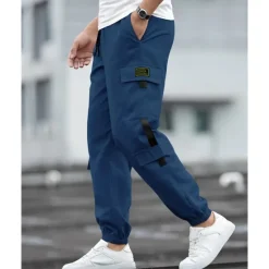 Discount OUKU Men's Cargo Pants Joggers Cargo Joggers Trousers Drawstring Elastic Waist Multi Pocket Plain Wearable Outdoor Daily Camping & Hiking Fashion Classic Black Blue