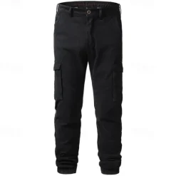 Online OUKU Men's Cargo Pants Joggers Trousers Buttons Multi Pocket Elastic Cuff Plain Wearable Outdoor Daily Camping & Hiking Fashion Classic Black Army Green
