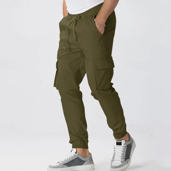 Sale OUKU Men's Cargo Pants Joggers Trousers Drawstring Elastic Waist Multi Pocket Plain Wearable Outdoor Daily Camping & Hiking Fashion Classic ArmyGreen Black