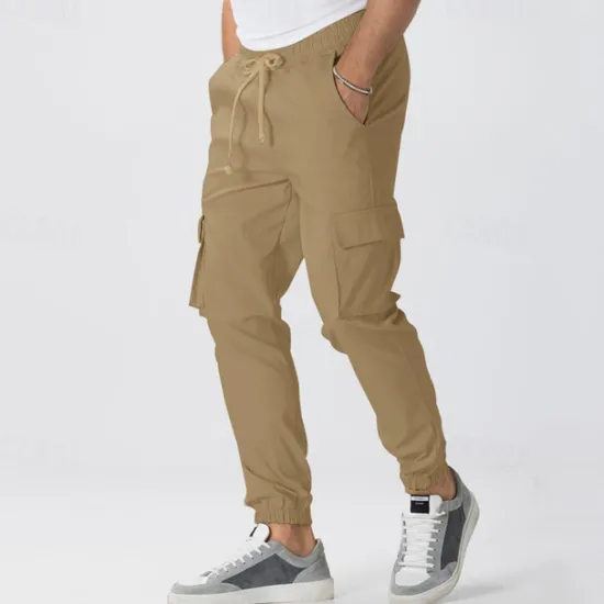 Sale OUKU Men's Cargo Pants Joggers Trousers Drawstring Elastic Waist Multi Pocket Plain Wearable Outdoor Daily Camping & Hiking Fashion Classic ArmyGreen Black