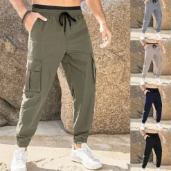 New OUKU Men's Cargo Pants Joggers Trousers Casual Pants Drawstring Elastic Waist Multi Pocket Plain Comfort Soft Full Length Outdoor Daily Running Fashion Streetwear Black Green
