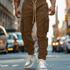 Outlet OUKU Men's Cargo Pants Joggers Corduroy Pants Trousers Casual Pants Pocket Elastic Waist Multi Pocket Plain Comfort Soft Full Length Outdoor Daily Going out Fashion Streetwear Black Blue Micro-elastic