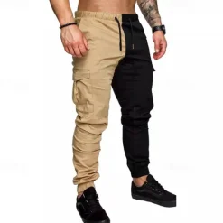 OUKU Men's Cargo Pants Joggers Trousers Drawstring Elastic Waist Multi Pocket Color Block Wearable Outdoor Daily Camping & Hiking Fashion Classic Army Green Khaki