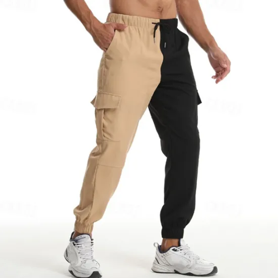 OUKU Men's Cargo Pants Joggers Trousers Drawstring Elastic Waist Multi Pocket Color Block Wearable Outdoor Daily Camping & Hiking Fashion Classic Army Green Khaki