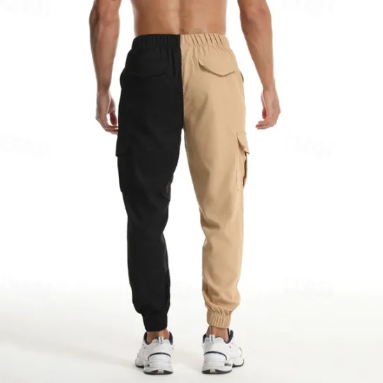 OUKU Men's Cargo Pants Joggers Trousers Drawstring Elastic Waist Multi Pocket Color Block Wearable Outdoor Daily Camping & Hiking Fashion Classic Army Green Khaki