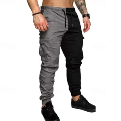 OUKU Men's Cargo Pants Joggers Trousers Drawstring Elastic Waist Multi Pocket Color Block Wearable Outdoor Daily Camping & Hiking Fashion Classic Army Green Khaki