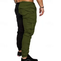 OUKU Men's Cargo Pants Joggers Trousers Drawstring Elastic Waist Multi Pocket Color Block Wearable Outdoor Daily Camping & Hiking Fashion Classic Army Green Khaki