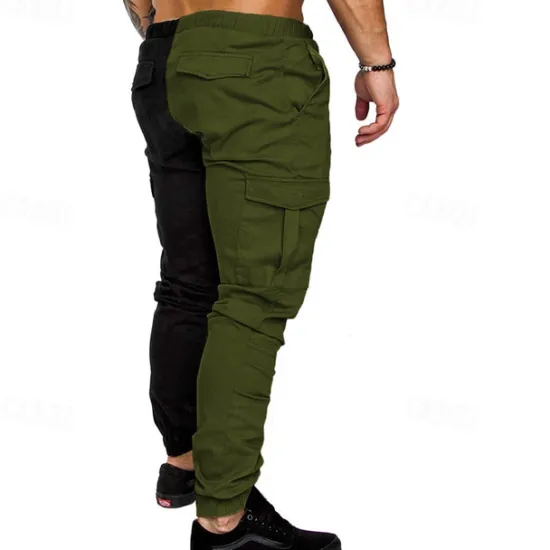 OUKU Men's Cargo Pants Joggers Trousers Drawstring Elastic Waist Multi Pocket Color Block Wearable Outdoor Daily Camping & Hiking Fashion Classic Army Green Khaki
