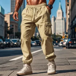 OUKU Men's Cargo Pants Joggers Cargo Joggers Trousers Drawstring Elastic Waist Multi Pocket Plain Breathable Outdoor Daily Camping & Hiking Fashion Classic Black White