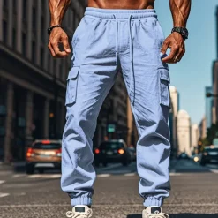 OUKU Men's Cargo Pants Joggers Cargo Joggers Trousers Drawstring Elastic Waist Multi Pocket Plain Breathable Outdoor Daily Camping & Hiking Fashion Classic Black White