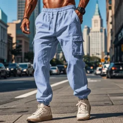 OUKU Men's Cargo Pants Joggers Cargo Joggers Trousers Drawstring Elastic Waist Multi Pocket Plain Breathable Outdoor Daily Camping & Hiking Fashion Classic Black White