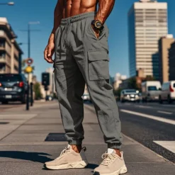 OUKU Men's Cargo Pants Joggers Cargo Joggers Trousers Drawstring Elastic Waist Multi Pocket Plain Breathable Outdoor Daily Camping & Hiking Fashion Classic Black White