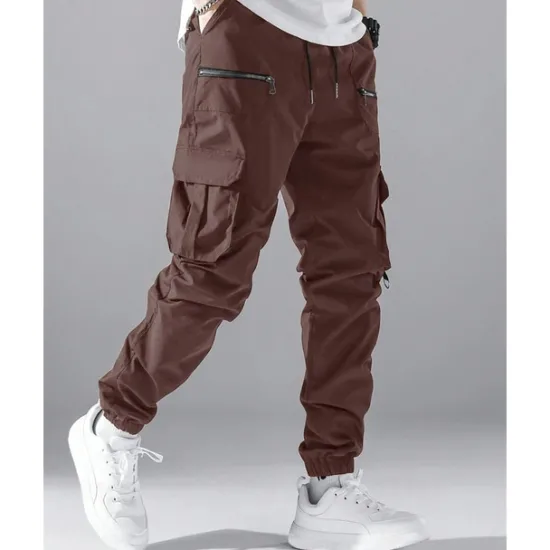 Clearance OUKU Men's Cargo Pants Joggers Trousers Elastic Waist Multi Pocket Plain Wearable Outdoor Daily Casual Black Army Green