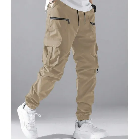 Clearance OUKU Men's Cargo Pants Joggers Trousers Elastic Waist Multi Pocket Plain Wearable Outdoor Daily Casual Black Army Green