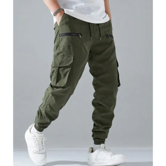 Clearance OUKU Men's Cargo Pants Joggers Trousers Elastic Waist Multi Pocket Plain Wearable Outdoor Daily Casual Black Army Green