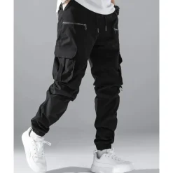 Clearance OUKU Men's Cargo Pants Joggers Trousers Elastic Waist Multi Pocket Plain Wearable Outdoor Daily Casual Black Army Green