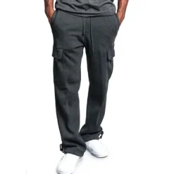 Hot OUKU Men's Cargo Pants Sweatpants Joggers Trousers Cargo Sweatpants Wide Leg Solid Color Full Length Sports Outdoor Daily Classic Casual Loose Fit Black White