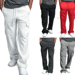 Hot OUKU Men's Cargo Pants Sweatpants Joggers Trousers Cargo Sweatpants Wide Leg Solid Color Full Length Sports Outdoor Daily Classic Casual Loose Fit Black White