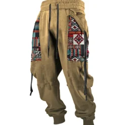 Outlet OUKU Men's Cargo Pants Sweatpants Joggers Trousers Drawstring Side Pockets Ribbon Graphic Geometric Comfort Breathable Casual Daily Streetwear Cotton Blend Sports Fashion Yellow Pink Micro-elastic