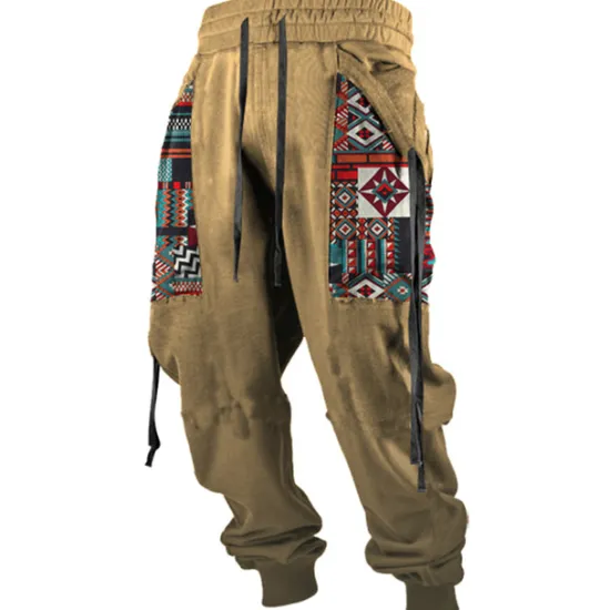 Outlet OUKU Men's Cargo Pants Sweatpants Joggers Trousers Drawstring Side Pockets Ribbon Graphic Geometric Comfort Breathable Casual Daily Streetwear Cotton Blend Sports Fashion Yellow Pink Micro-elastic
