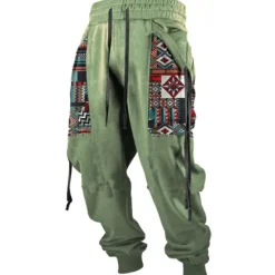 Outlet OUKU Men's Cargo Pants Sweatpants Joggers Trousers Drawstring Side Pockets Ribbon Graphic Geometric Comfort Breathable Casual Daily Streetwear Cotton Blend Sports Fashion Yellow Pink Micro-elastic