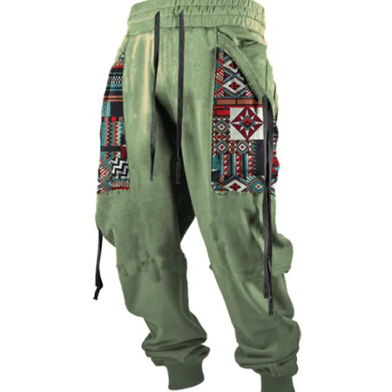 Outlet OUKU Men's Cargo Pants Sweatpants Joggers Trousers Drawstring Side Pockets Ribbon Graphic Geometric Comfort Breathable Casual Daily Streetwear Cotton Blend Sports Fashion Yellow Pink Micro-elastic